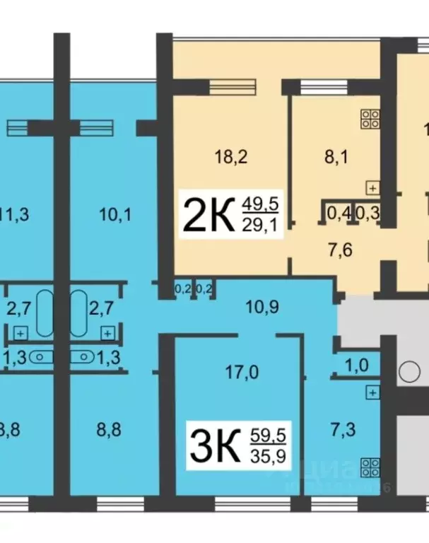 3-к кв. Нижегородская область, Нижний Новгород ул. Родионова, 17 (62.0 ... - Фото 1