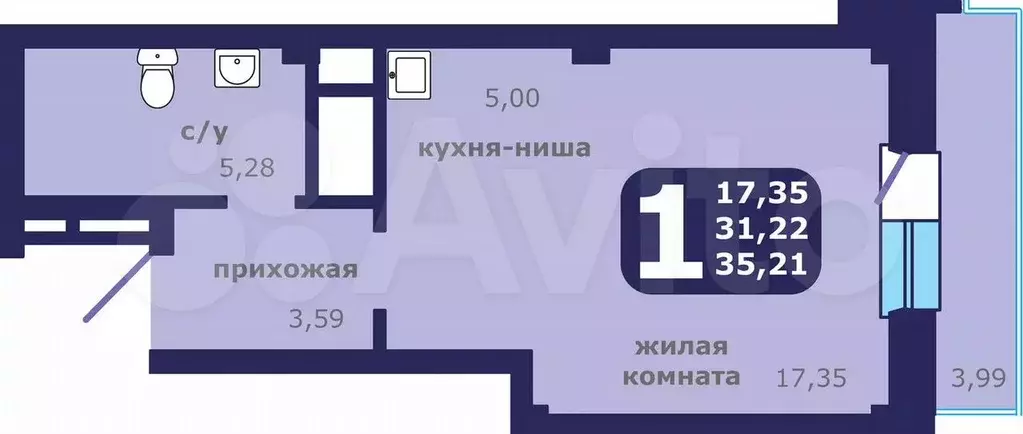 Квартира-студия, 35,2 м, 14/25 эт. - Фото 0