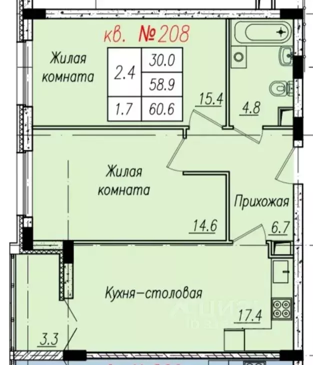 2-к кв. Тамбовская область, Тамбов Советская ул., 192А (60.6 м) - Фото 1