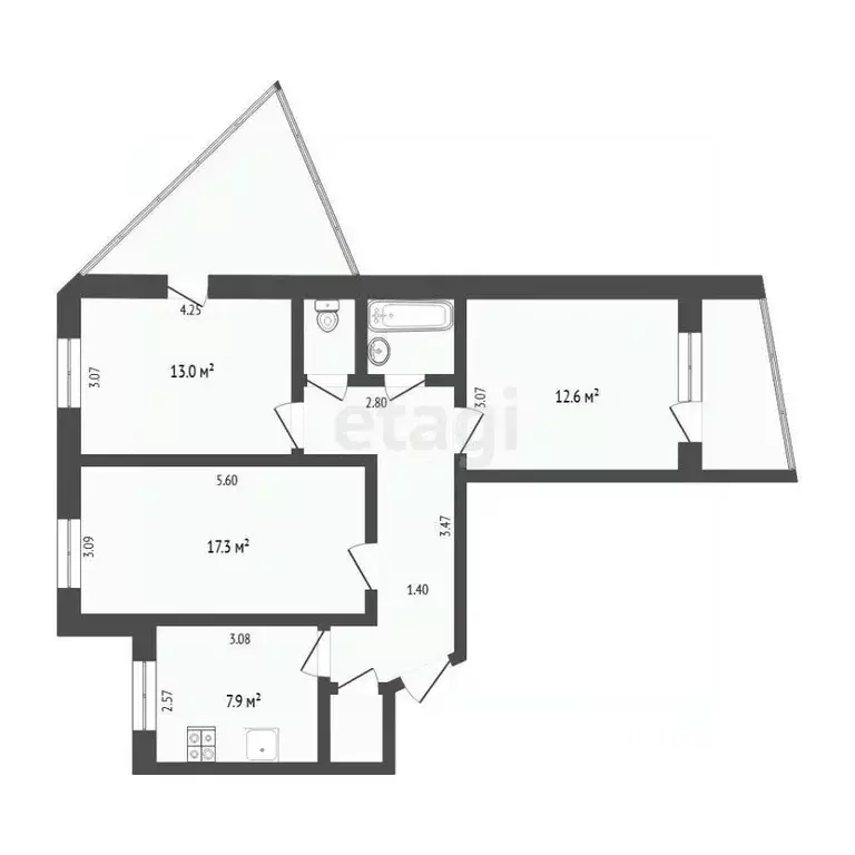 3-к кв. Тюменская область, Тюмень ул. 50 лет Октября, 78 (65.4 м) - Фото 2