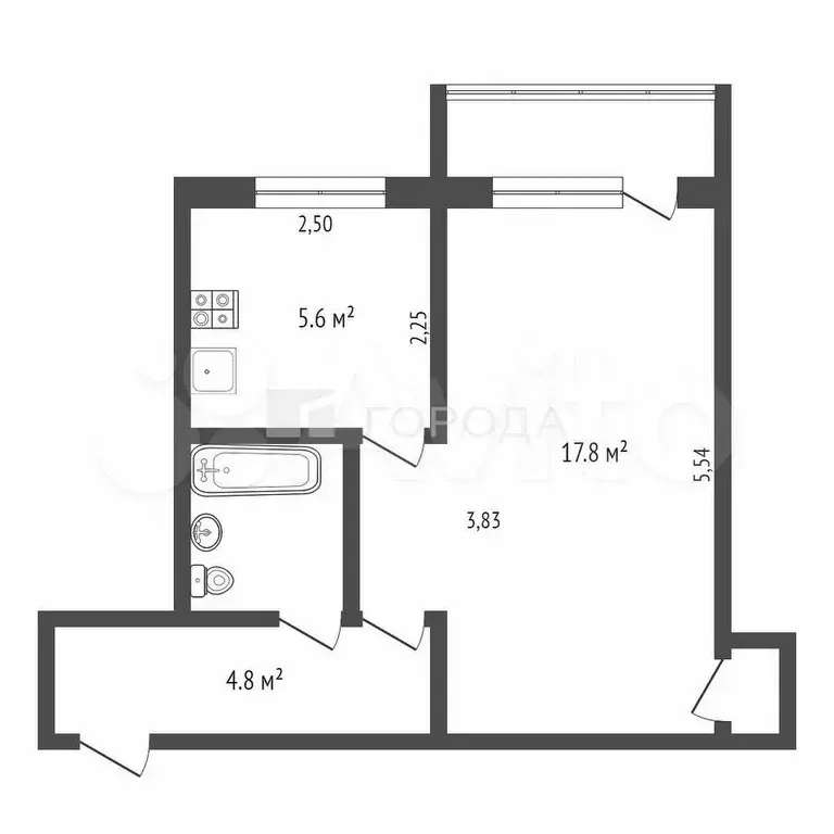 1-к. квартира, 31 м, 3/5 эт. - Фото 0