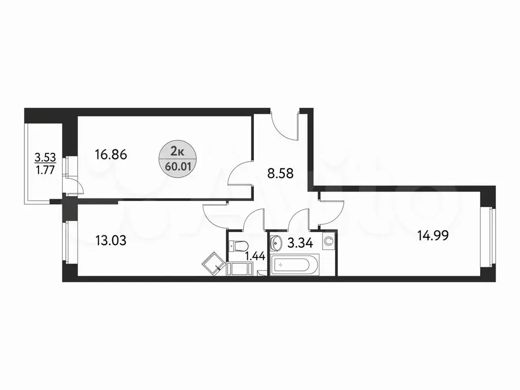 2-к. квартира, 60 м, 8/17 эт. - Фото 0