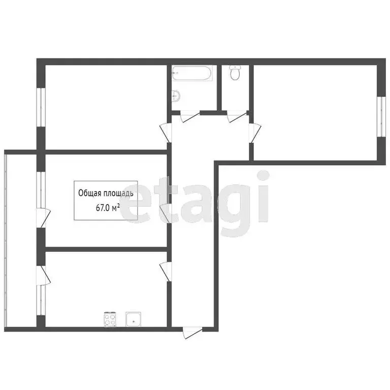 3-комнатная квартира: Томск, улица Елизаровых, 70 (68 м) - Фото 1