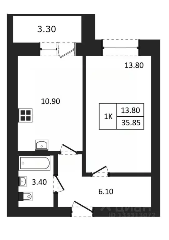 1-к кв. Новосибирская область, Новосибирск  (35.85 м) - Фото 1