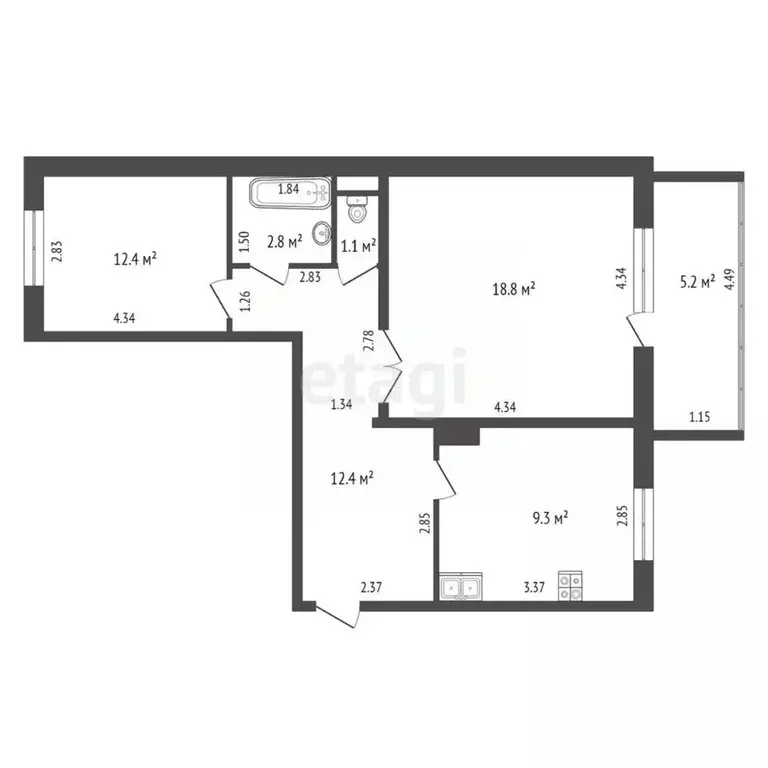 2-к кв. Ханты-Мансийский АО, Нягань 3-й мкр, 20 (56.8 м) - Фото 1