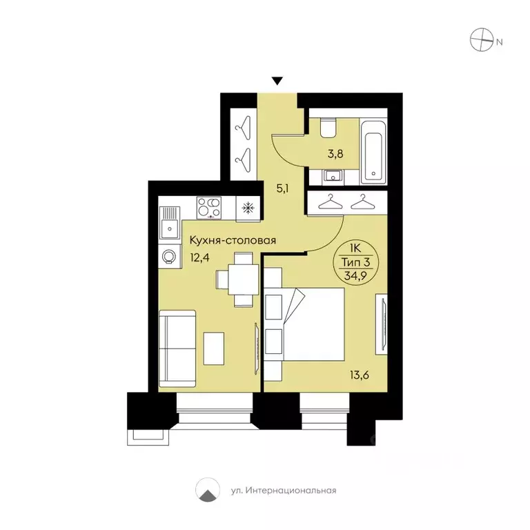 1-к кв. Коми, Сыктывкар Крутая ул., 2 (34.9 м) - Фото 1