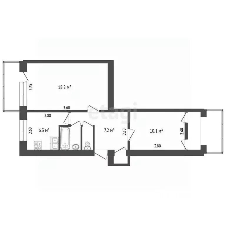 2-к кв. Крым, Симферополь ул. Залесская (45.6 м) - Фото 2