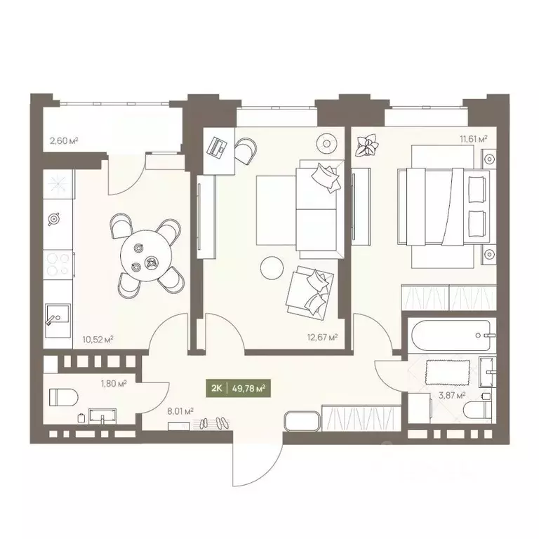 2-к кв. Кемеровская область, Кемерово Московский просп., 23А (49.78 м) - Фото 1