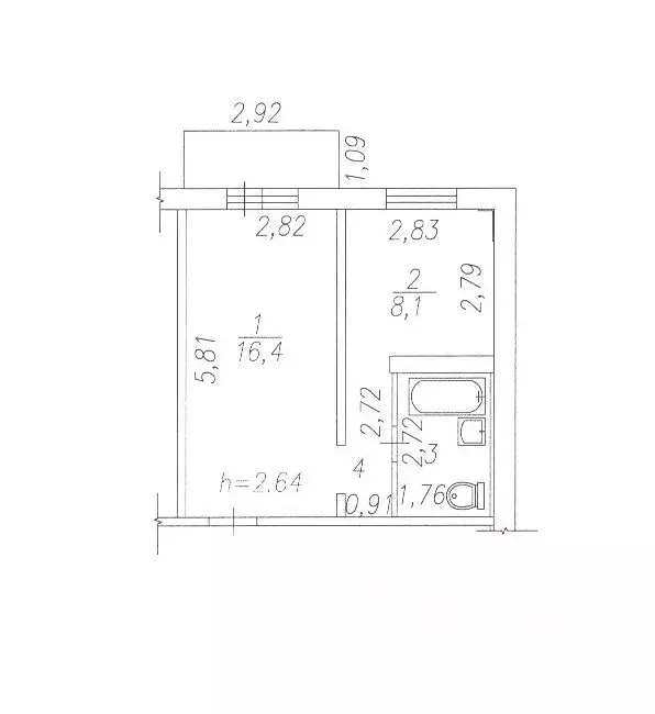 1-к кв. Кемеровская область, Новокузнецк ул. Климасенко, 21А (31.8 м) - Фото 2