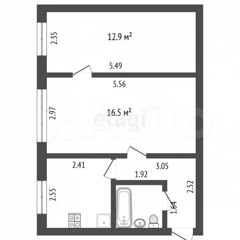 2-к. квартира, 43,1 м, 1/5 эт. - Фото 0