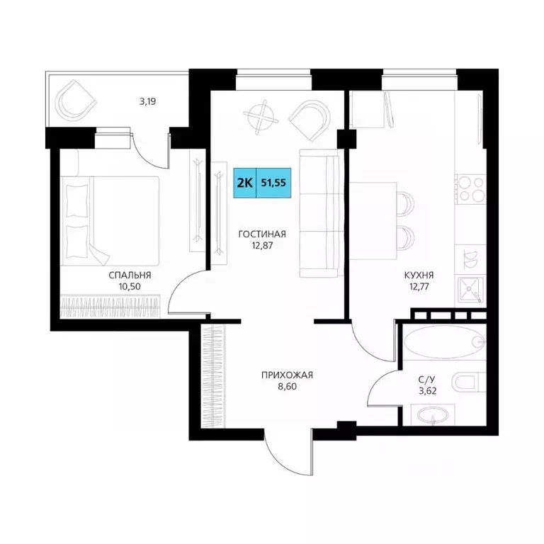 2-к кв. Дагестан, Дербент  (51.55 м) - Фото 1