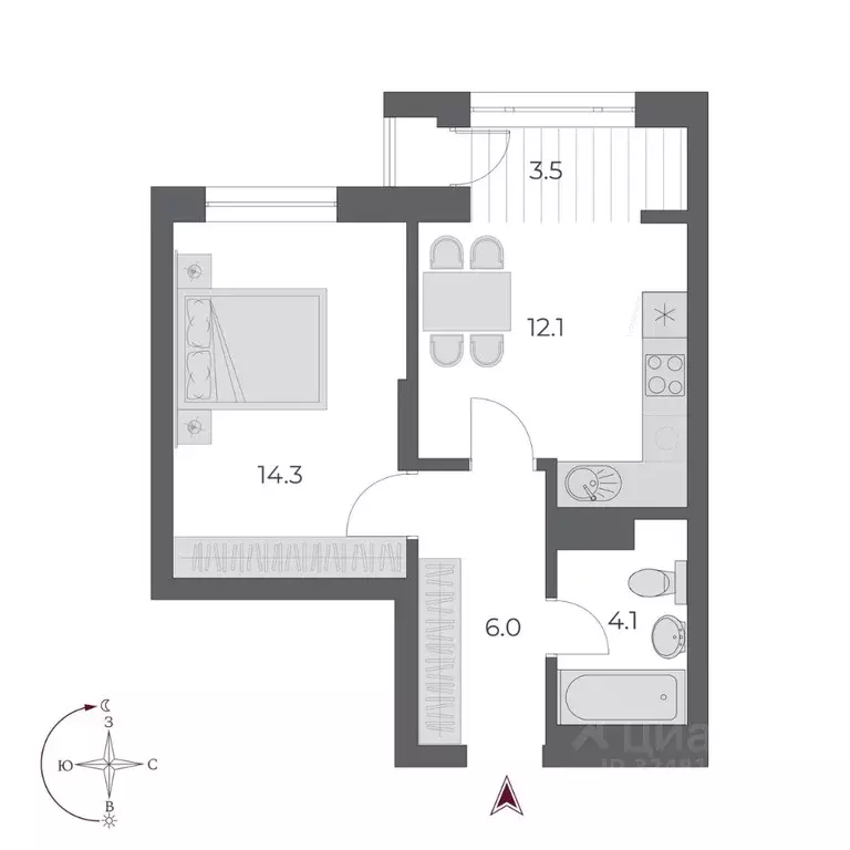 1-к кв. Новосибирская область, Новосибирск Оскар жилой комплекс (40.0 ... - Фото 2