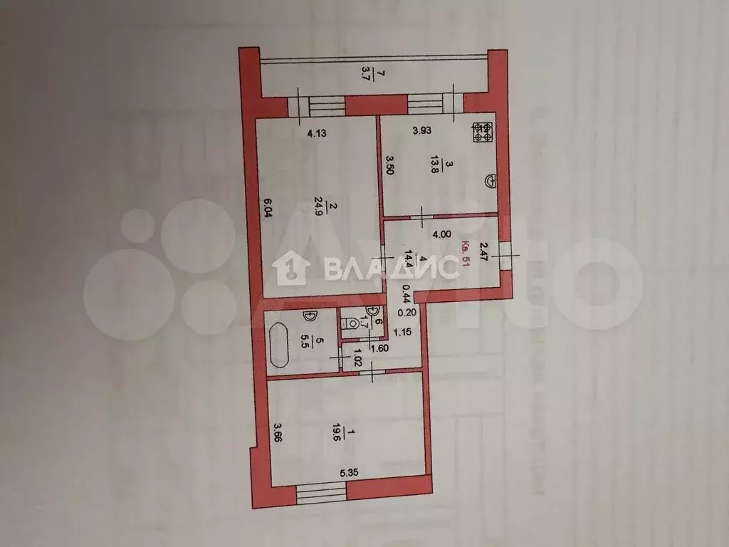 2-к. квартира, 83,6 м, 6/6 эт. - Фото 0