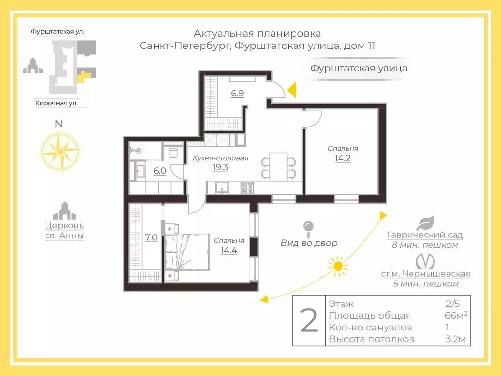 2-к кв. Санкт-Петербург Фурштатская ул., 11 (66.0 м) - Фото 1