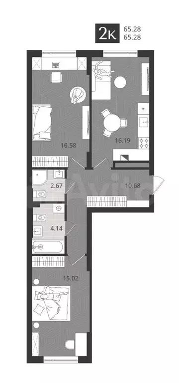 2-к. квартира, 65,3 м, 2/4 эт. - Фото 1