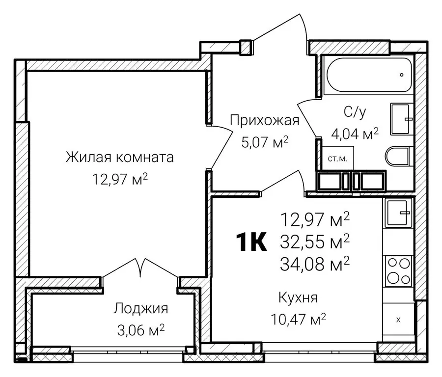 1-комнатная квартира: Нижний Новгород, Мурашкинская улица, 13А (34.08 ... - Фото 1