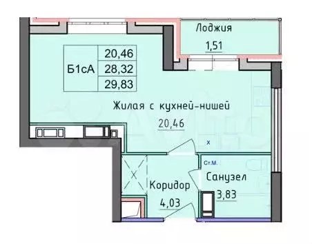 1-к. квартира, 29,8 м, 4/10 эт. - Фото 1
