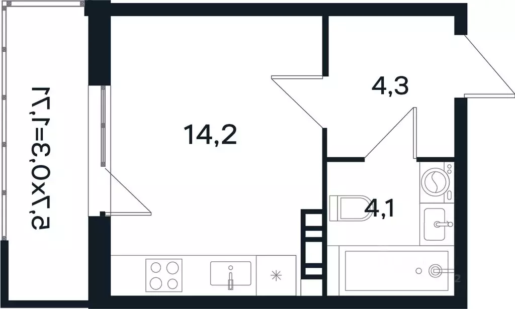 Студия Краснодарский край, Краснодар Новая Елизаветка мкр,  (24.31 м) - Фото 1
