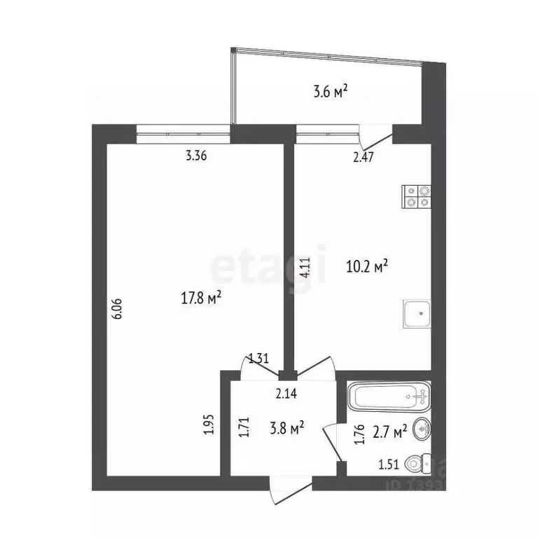 1-к кв. Тюменская область, Тюмень Харьковская ул., 85а (34.1 м) - Фото 2