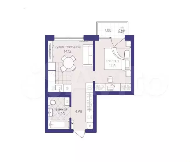 1-к. квартира, 36,3 м, 3/4 эт. - Фото 1