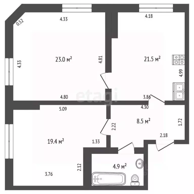 2-к кв. Омская область, Омск ул. Чкалова, 37 (77.3 м) - Фото 2