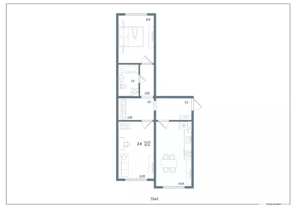 2-к кв. Тверская область, Тверь ул. Левитана, 93А (55.0 м) - Фото 2