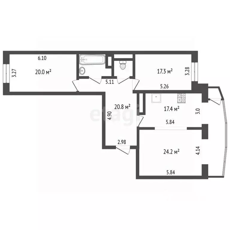 2-к кв. Ханты-Мансийский АО, Сургут Университетская ул., 9 (108.5 м) - Фото 1