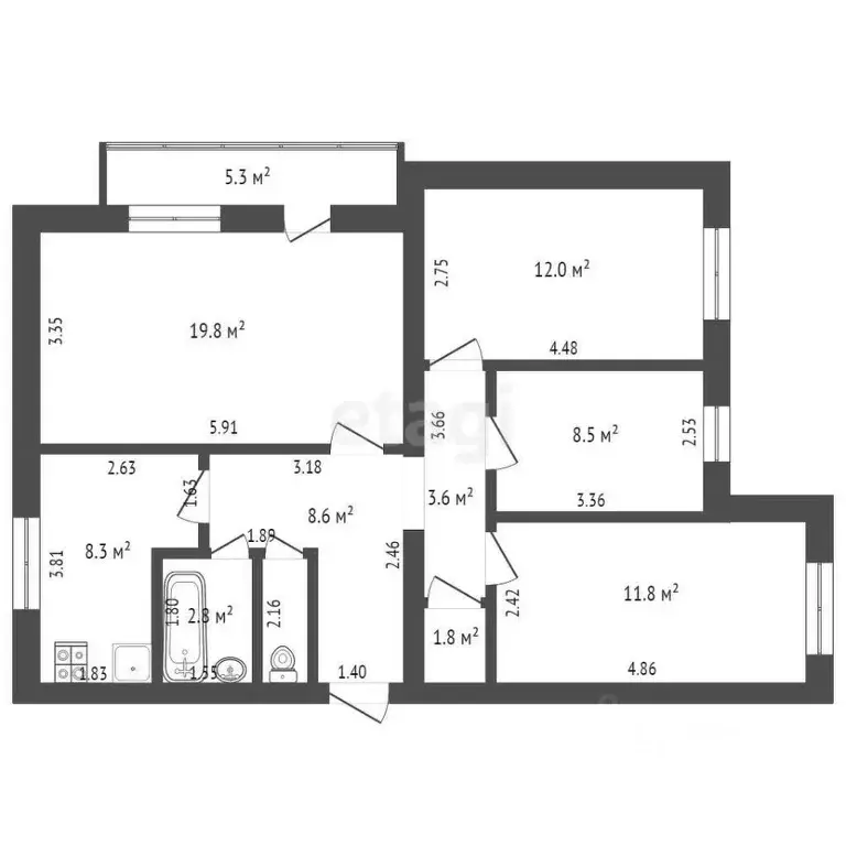4-к кв. Ханты-Мансийский АО, Ханты-Мансийск ул. Гагарина, 290 (78.0 м) - Фото 1