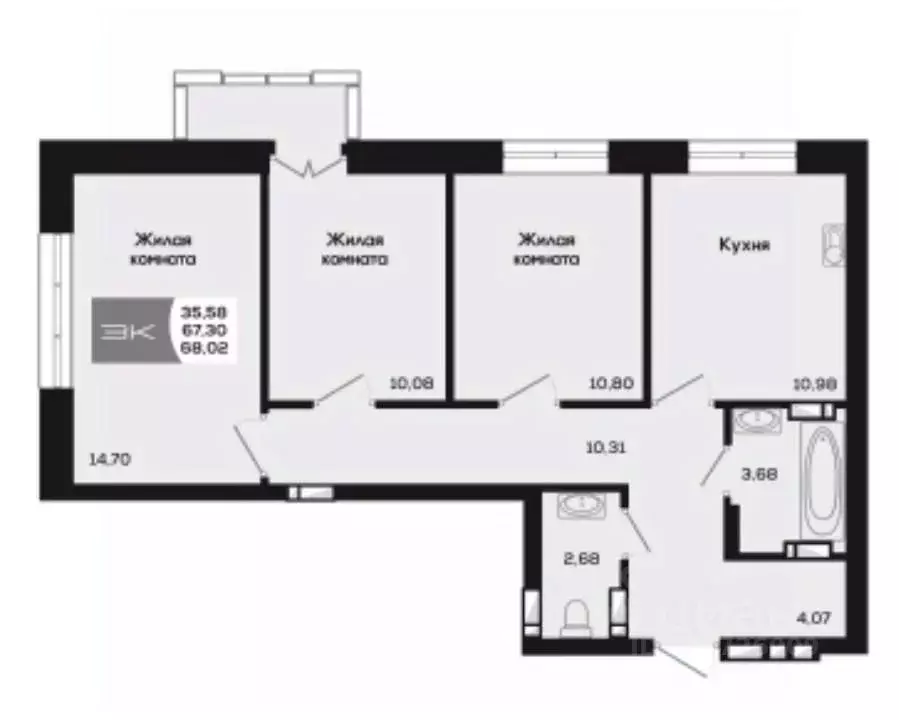 3-к кв. Новосибирская область, Новосибирск ул. Титова, 48 (67.3 м) - Фото 0