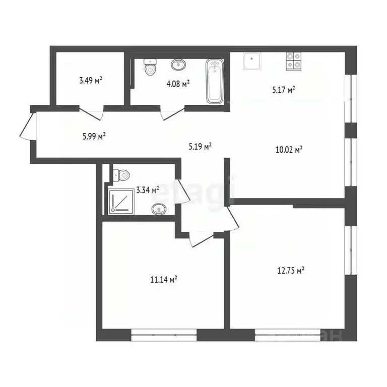 2-к кв. Тюменская область, Тюмень ул. Юрия Рогачева, 11к1 (54.4 м) - Фото 2