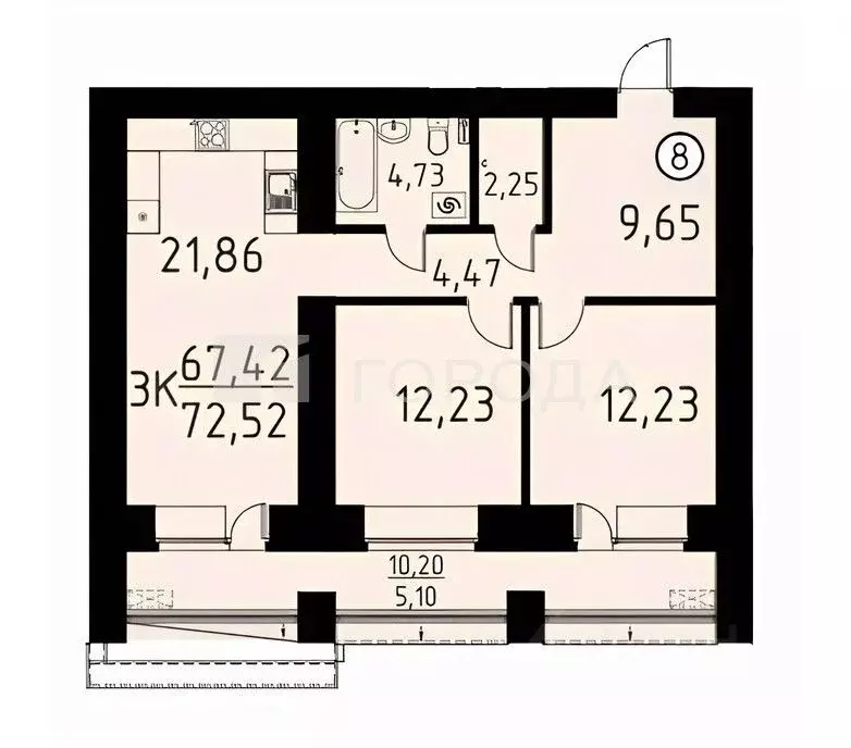 3-к кв. Томская область, Томский район, д. Кисловка, Левобережный мкр ... - Фото 2