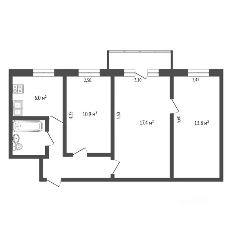 3-к кв. Тюменская область, Тюмень Севастопольская ул., 33 (58.0 м) - Фото 2