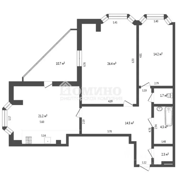 2-к кв. Тюменская область, Тюмень ул. Самарцева, 8 (86.2 м) - Фото 2