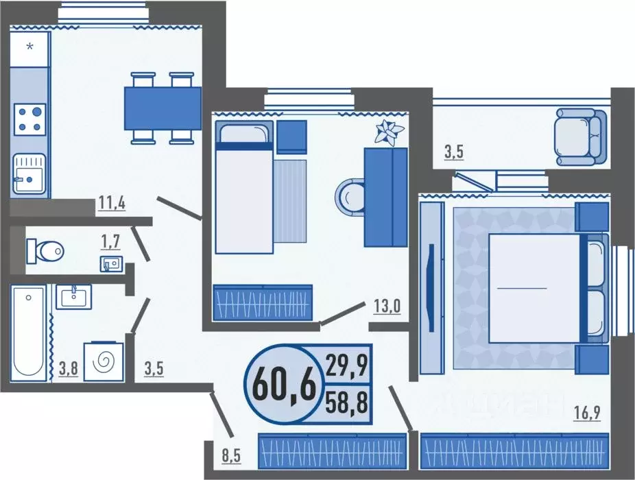 2-к кв. Орловская область, Орловский муниципальный округ, д. Образцово ... - Фото 1