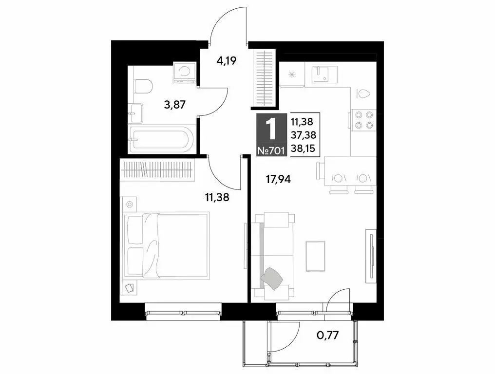 1-комнатная квартира: Калуга, улица Болдина, 22/1 (38.15 м) - Фото 0