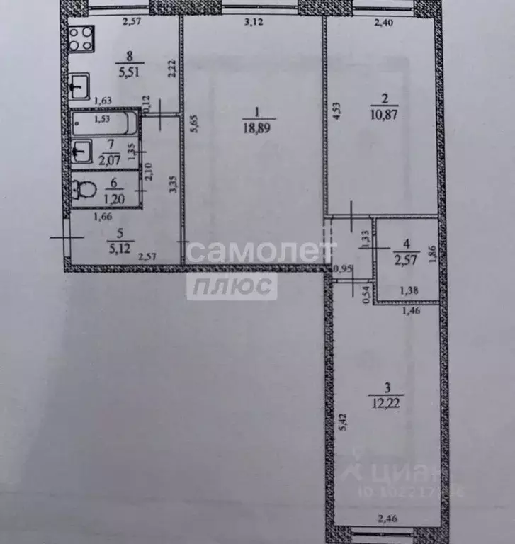 3-к кв. Ульяновская область, Ульяновск ул. Ефремова, 111 (57.8 м) - Фото 1