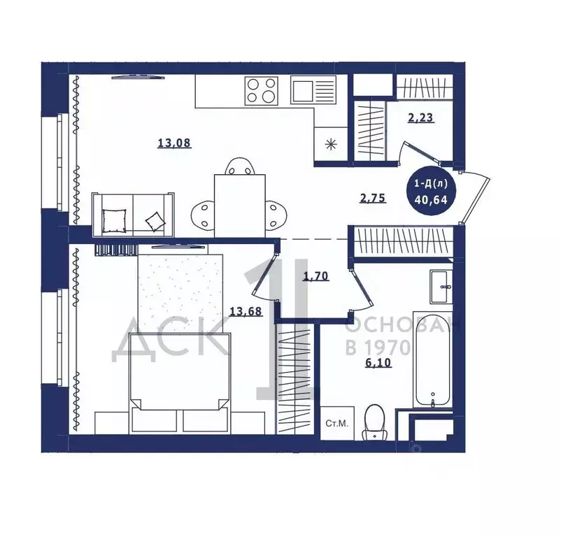 1-к кв. Ханты-Мансийский АО, Сургут Высоковольтная ул., 6/2 (40.64 м) - Фото 1