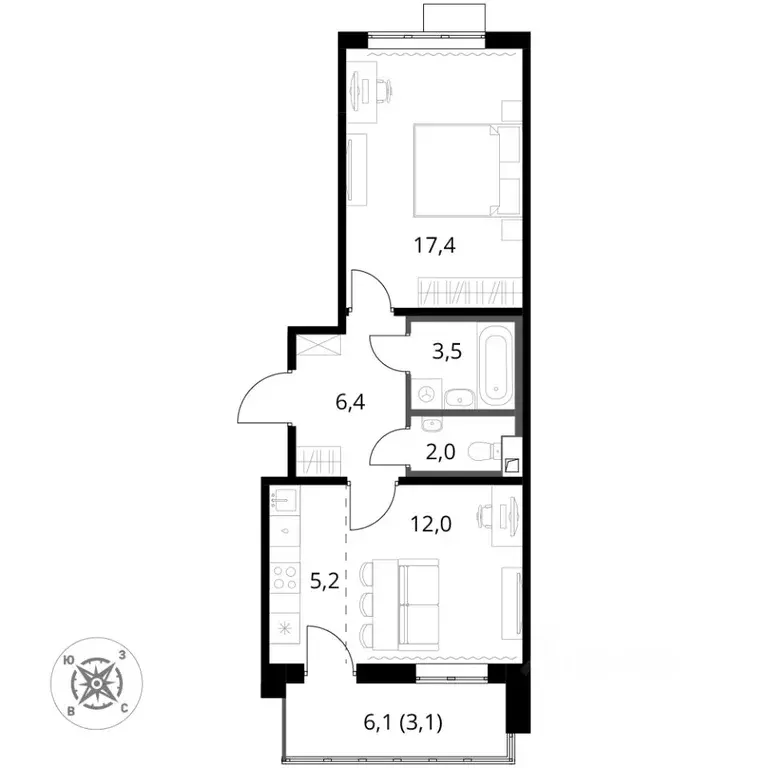 2-к кв. Московская область, Химки Подрезково мкр, 1-й Шереметьевский ... - Фото 2
