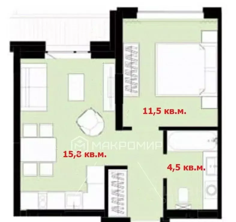 1-к кв. Ханты-Мансийский АО, Сургут Игоря Киртбая ул., 28/1 (36.7 м) - Фото 2