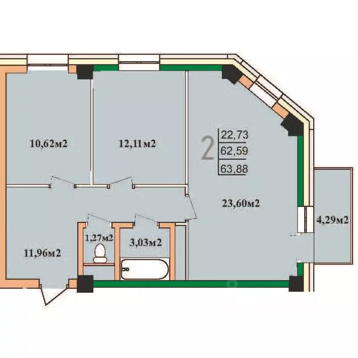 2-к кв. Бурятия, Улан-Удэ 140А мкр, 42к1 (68.73 м) - Фото 1