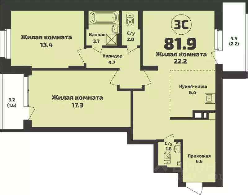 3-к кв. Новосибирская область, Новосибирский район, Станционный ... - Фото 1