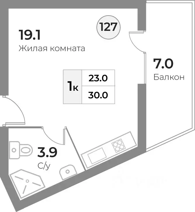 1-к кв. Калининградская область, Зеленоградск  (30.0 м) - Фото 0