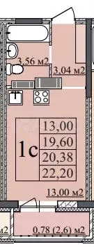 Квартира-студия, 22,2 м, 15/18 эт. - Фото 0