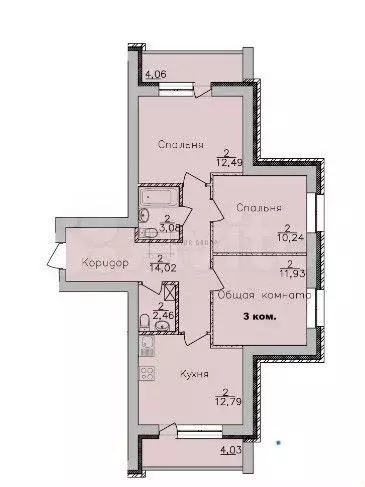 3-к. квартира, 66 м, 8/9 эт. - Фото 0