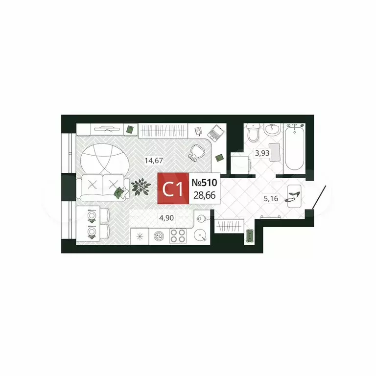 Квартира-студия, 28,7 м, 10/19 эт. - Фото 0