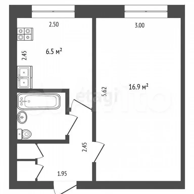 1-к. квартира, 30,4 м, 2/5 эт. - Фото 0