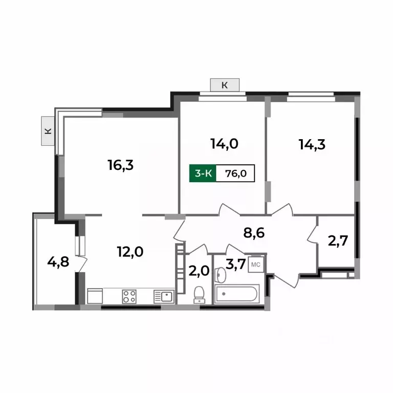 3-к кв. Владимирская область, Ковров Еловая ул., 82 (76.0 м) - Фото 0