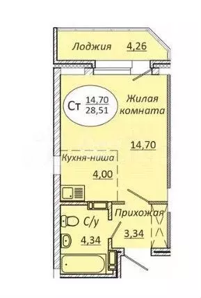 Квартира-студия, 28,5 м, 7/23 эт. - Фото 1