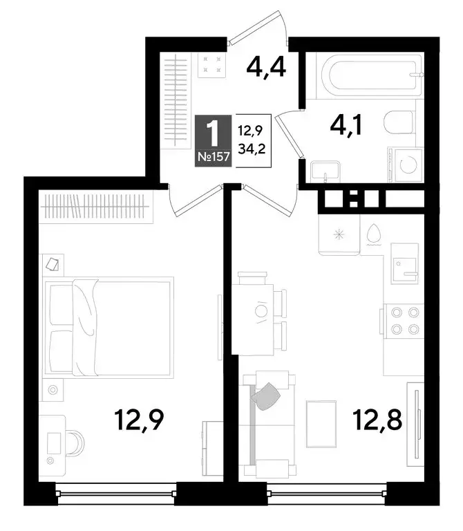 1-комнатная квартира: Краснодар, микрорайон Догма Парк (34.2 м) - Фото 0