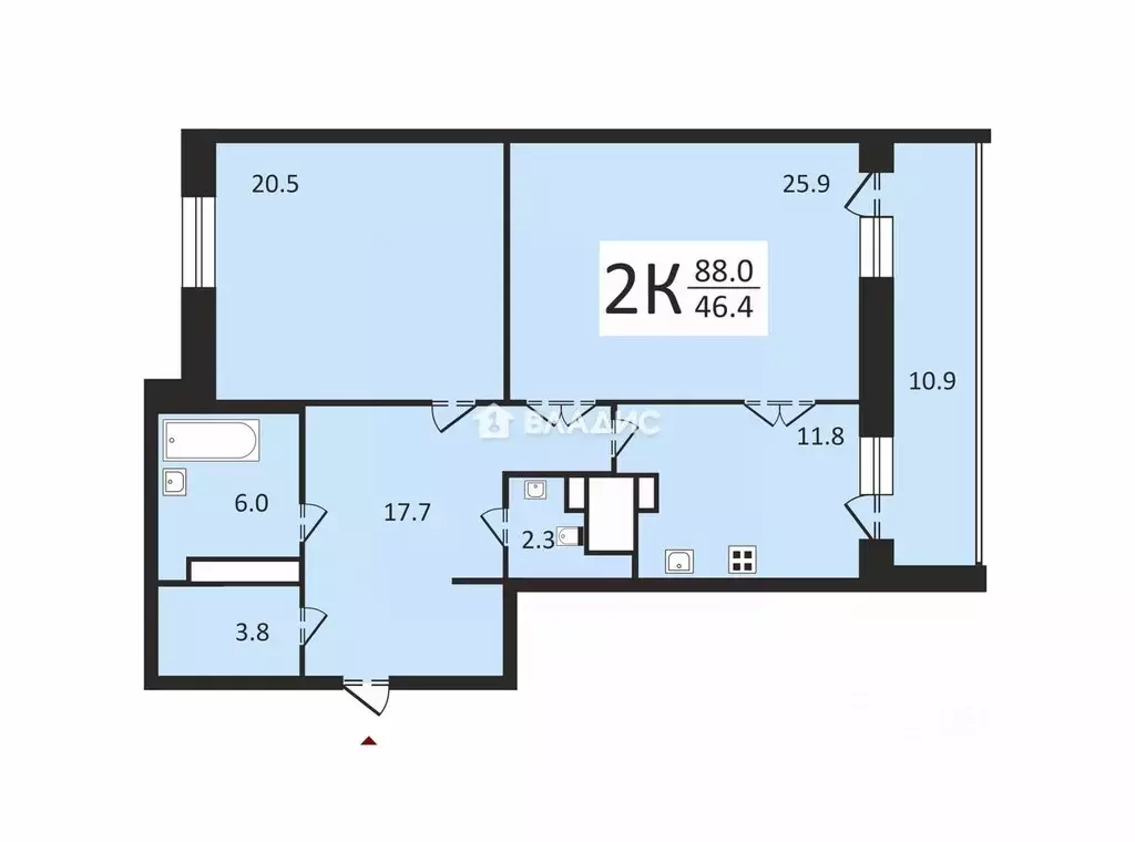 2-к кв. Санкт-Петербург ш. Суздальское, 12к2 (88.0 м) - Фото 2
